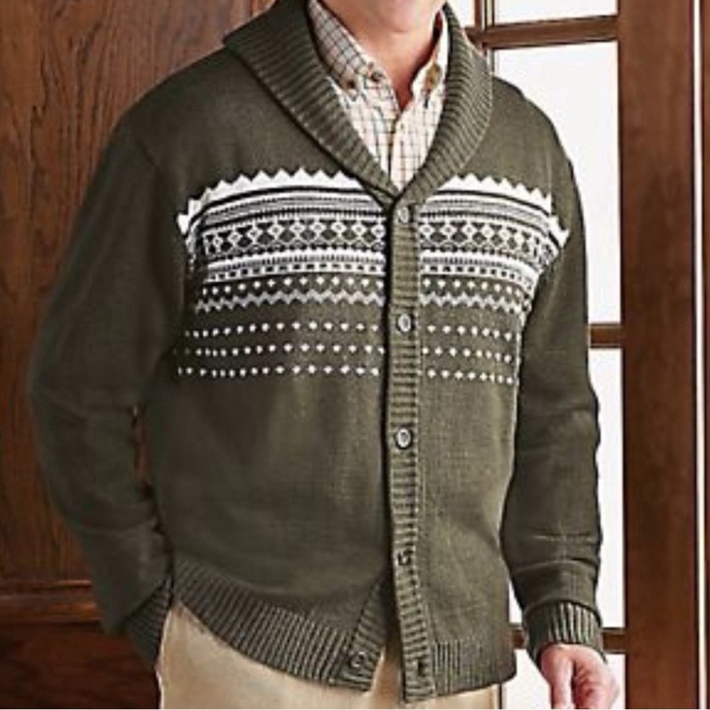 Haband Green Fair Isle Cardigan